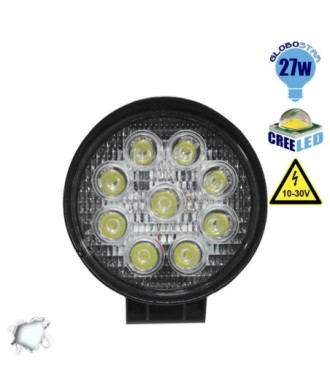 GloboStar® 30000 PRO Series Προβολέας Εργασίας - Working Light για Αυτοκίνητα & Φορτηγά Στρογγυλός 27W 10-30V 3780lm 30° Αδιάβροχος IP65 Ψυχρό Λευκό 6000k